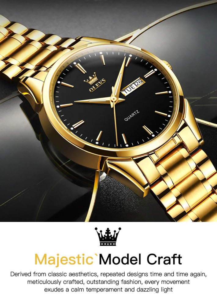 Чоловічий годинник OLEVS gold + black