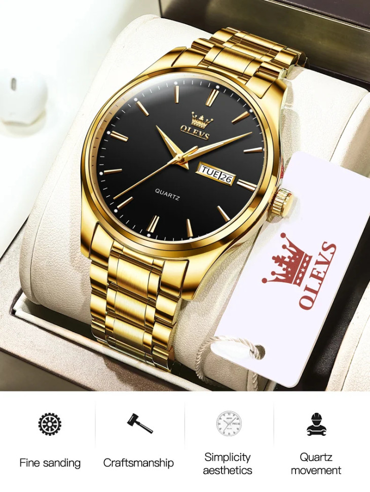 Чоловічий годинник OLEVS gold + black