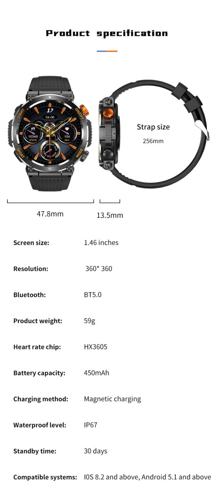 Смарт-годинник протиударний Smart Device 9 black steel