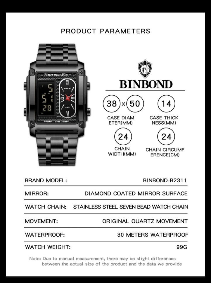 Чоловічий годинник BINBOND black
