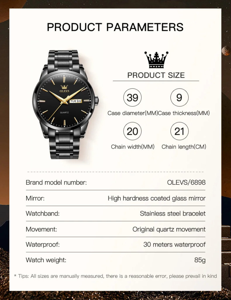 Чоловічий годинник OLEVS black