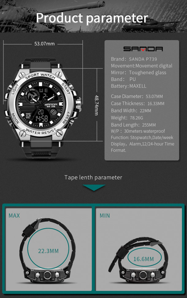 Чоловічий годинник SANDA titanium 