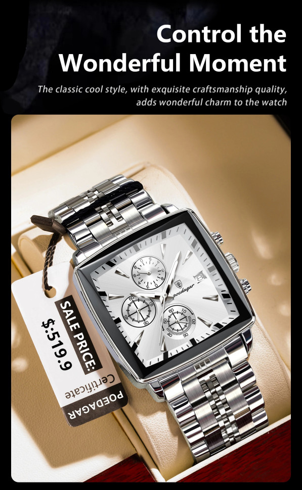 Чоловічий годинник Poedagar silver
