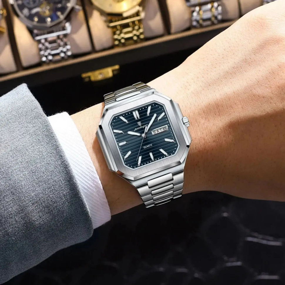 Чоловічий годинник Poedagar silver+blue 
