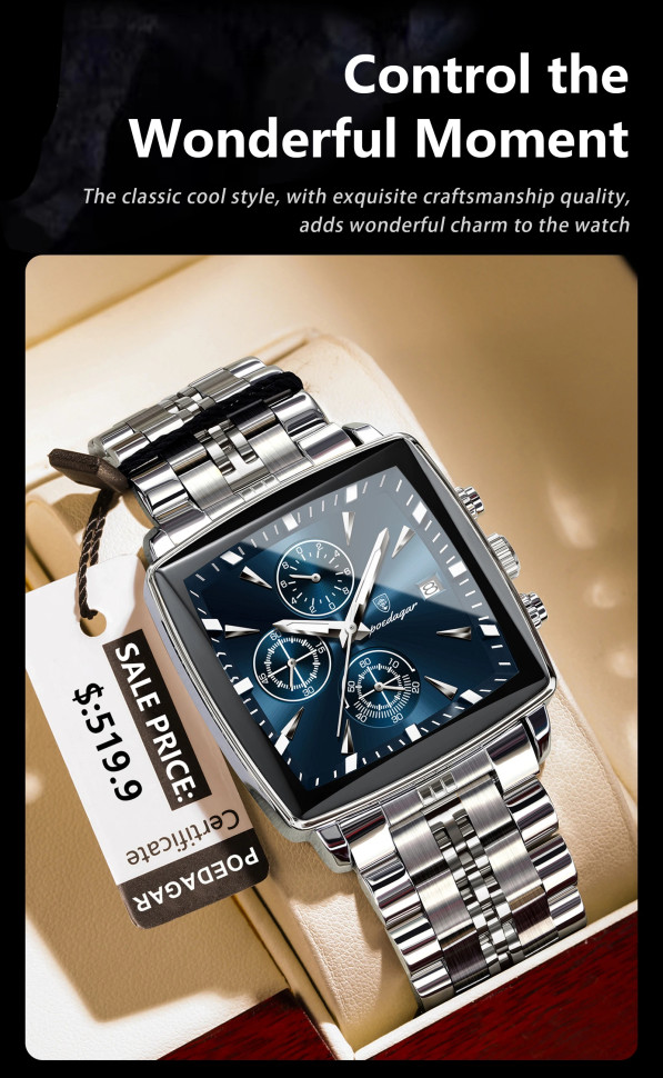 Чоловічий годинник Poedagar silver+blue