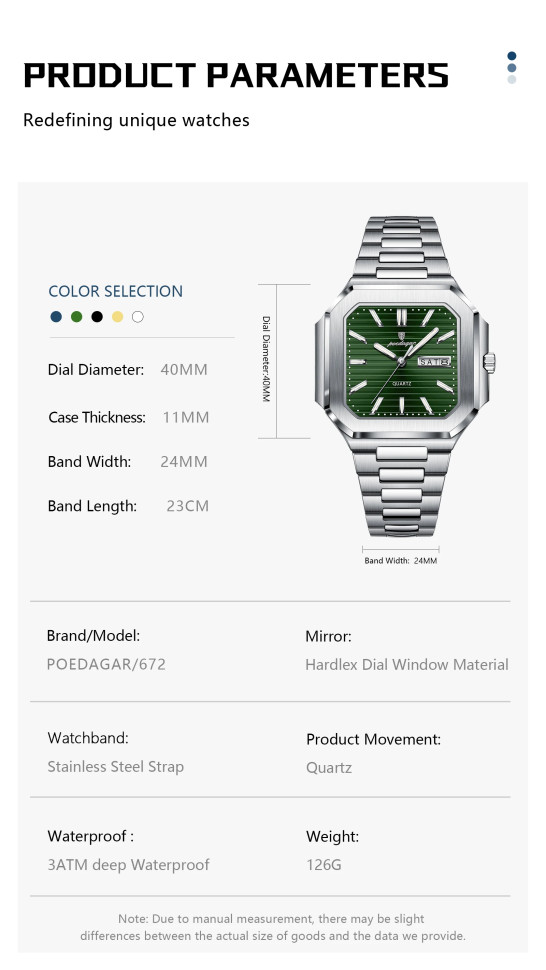 Чоловічий годинник Poedagar silver+green