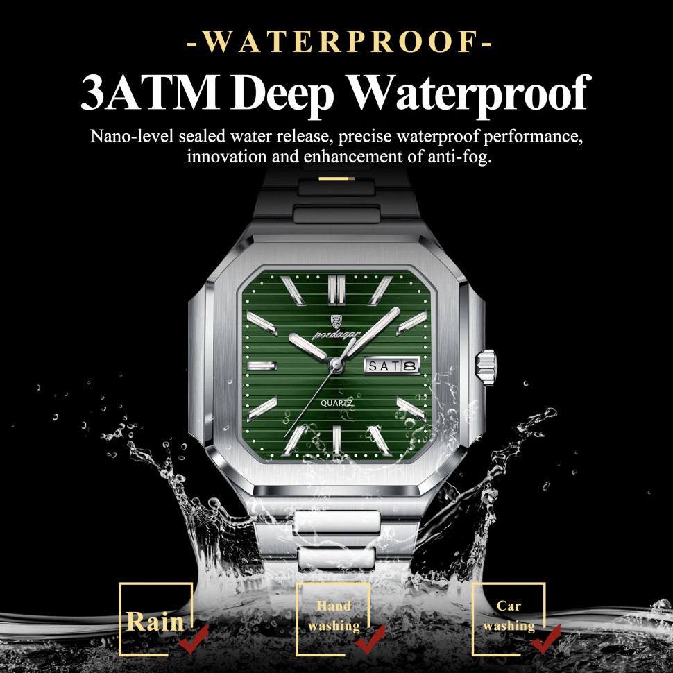 Чоловічий годинник Poedagar silver+green