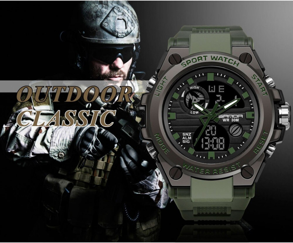 Чоловічий годинник SANDA Army green