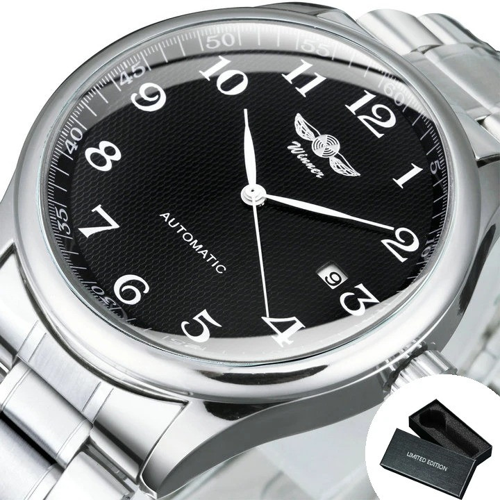 Чоловічий годинник механічний WINNER silver+black 