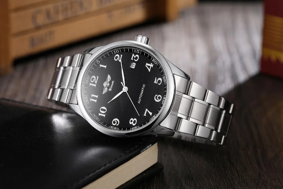 Чоловічий годинник механічний WINNER silver+black 