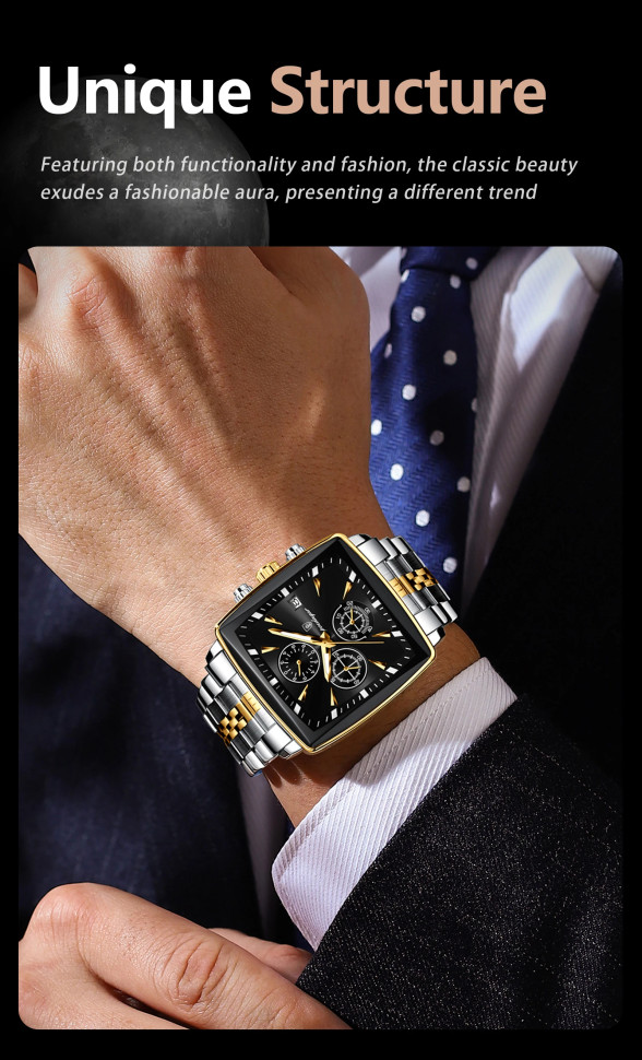 Чоловічий годинник Poedagar silver+gold+black