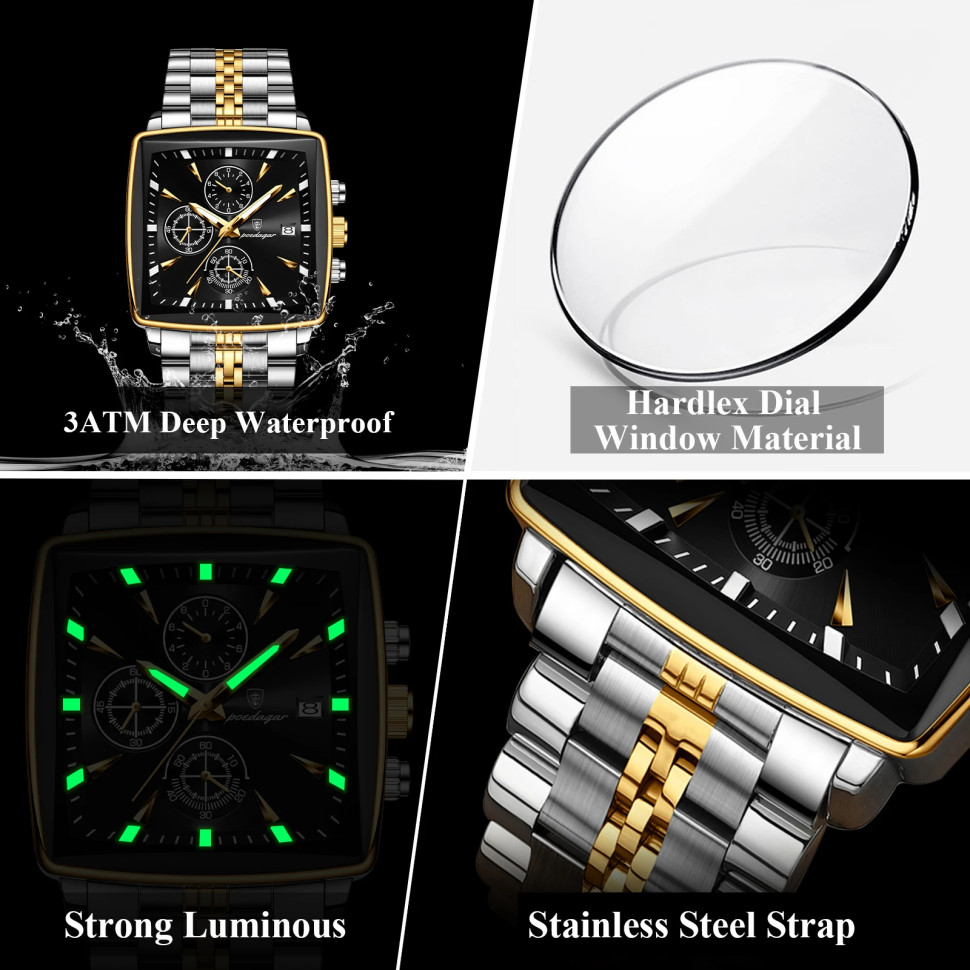 Чоловічий годинник Poedagar silver+gold+black