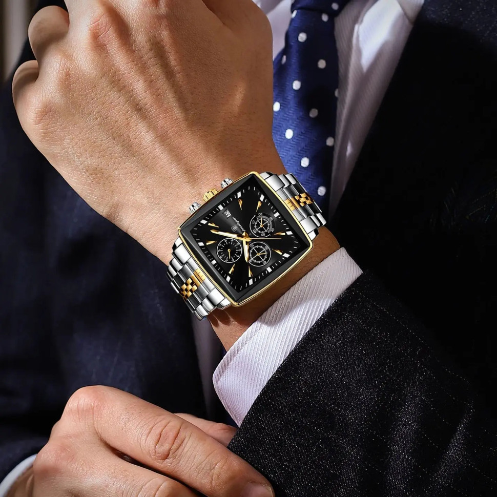 Чоловічий годинник Poedagar silver+gold+black