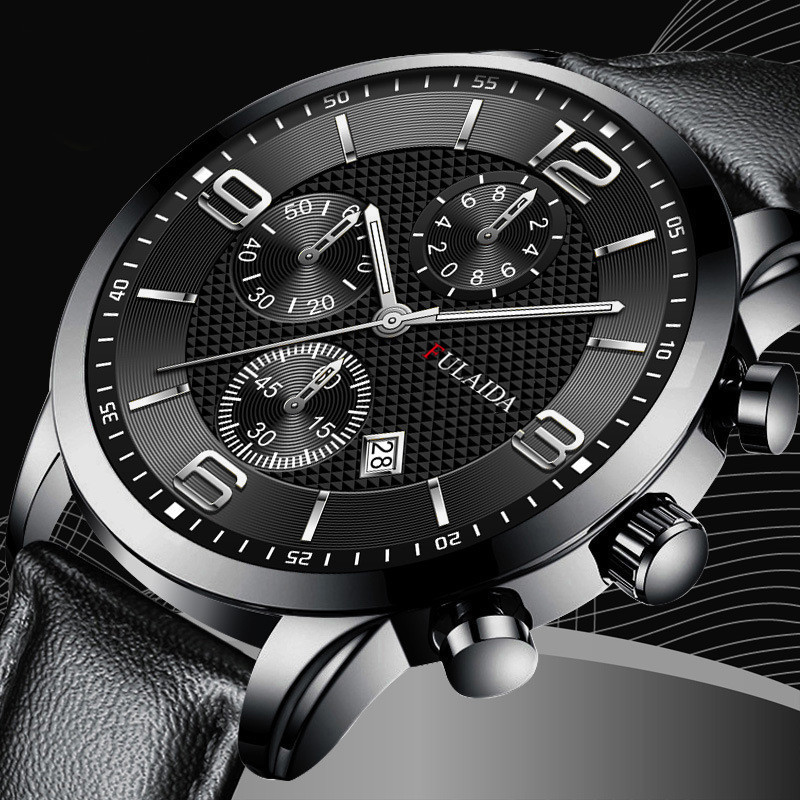Чоловічий годинник FULAIDA black+silver