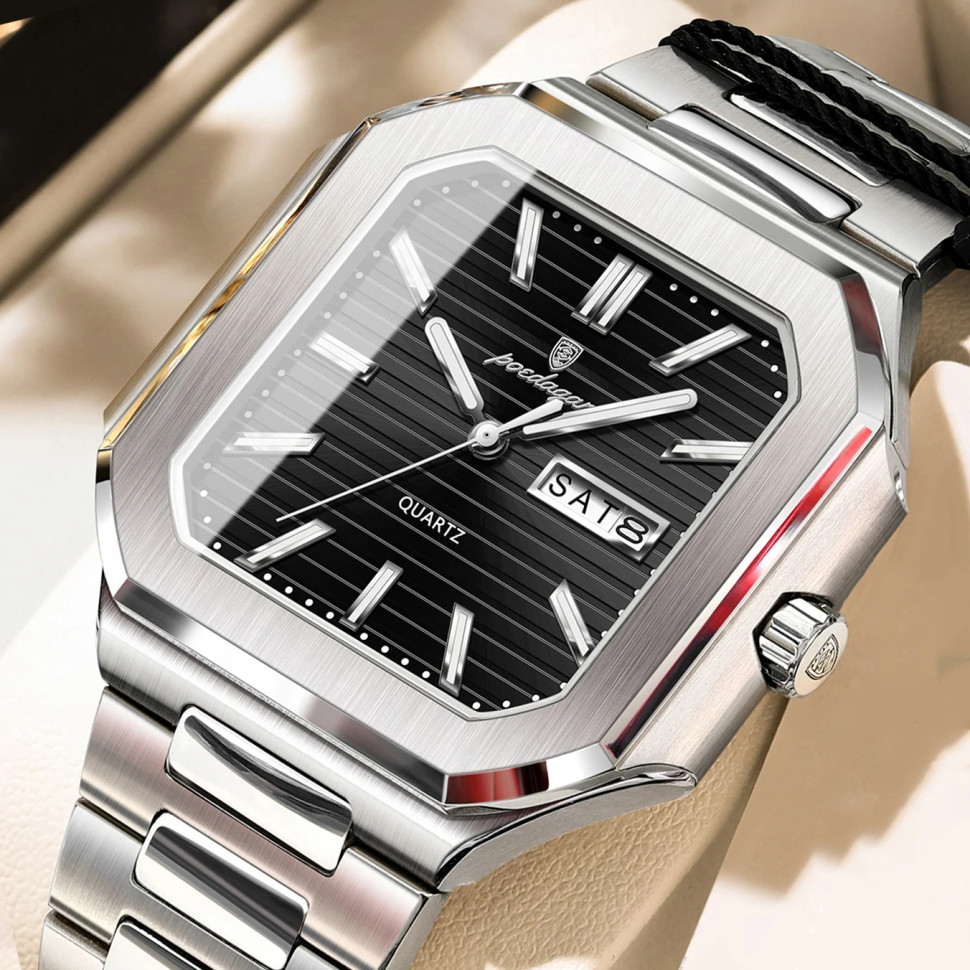 Чоловічий годинник Poedagar silver+black