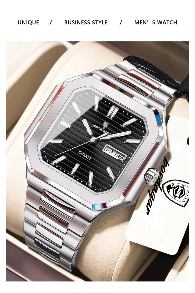 Чоловічий годинник Poedagar silver+black