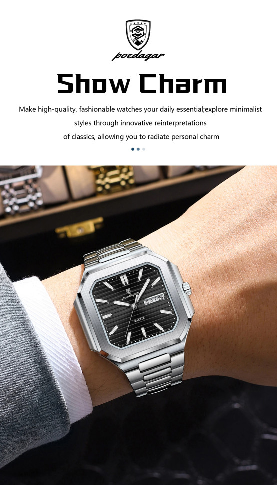 Чоловічий годинник Poedagar silver+black