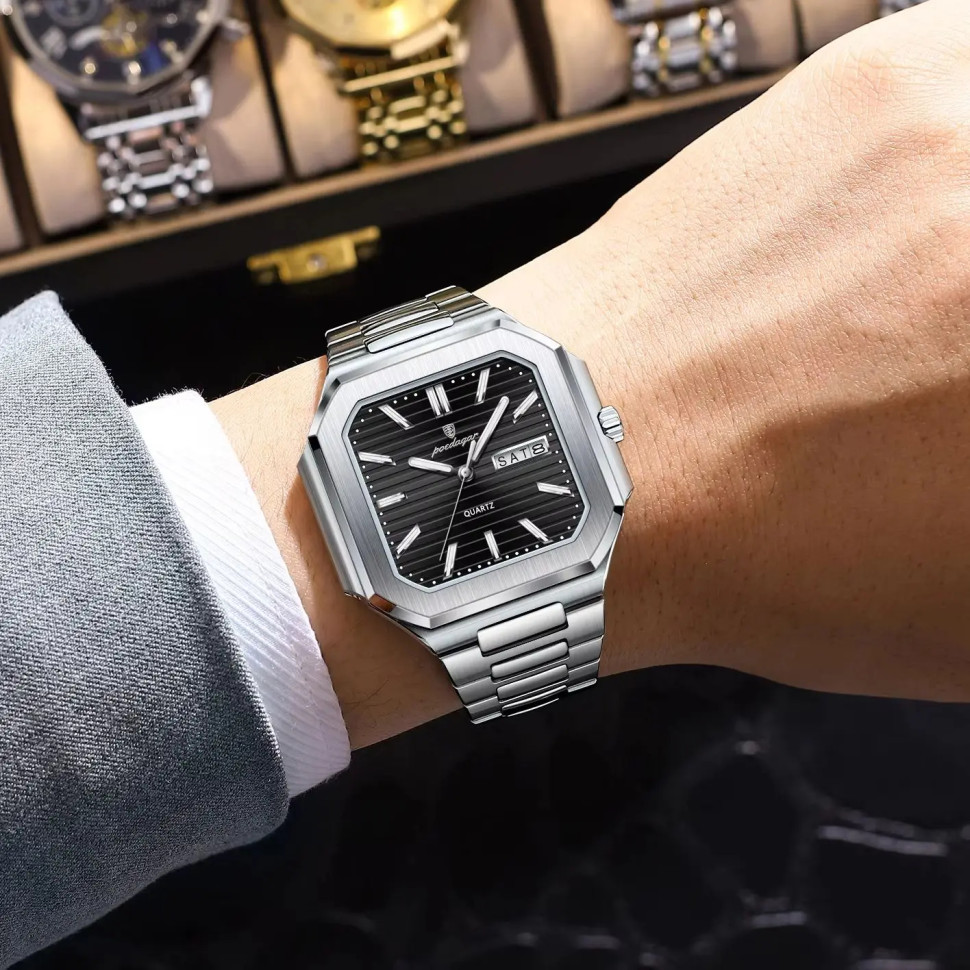 Чоловічий годинник Poedagar silver+black