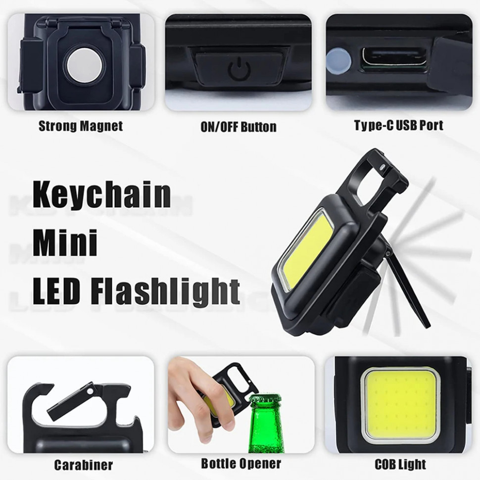 Портативний LED ліхтар USB-C 500 mAh, 400 Lm 