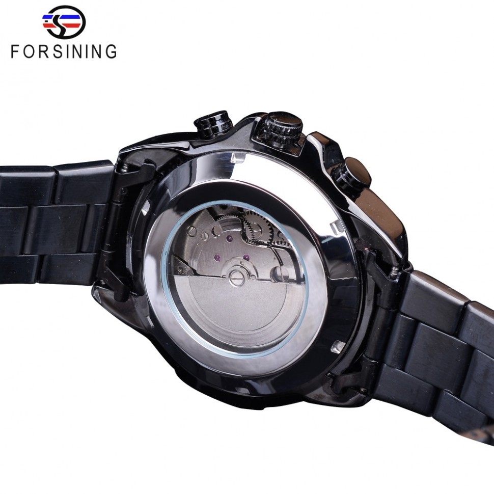 Чоловічий годинник механічний Forsining black+silver