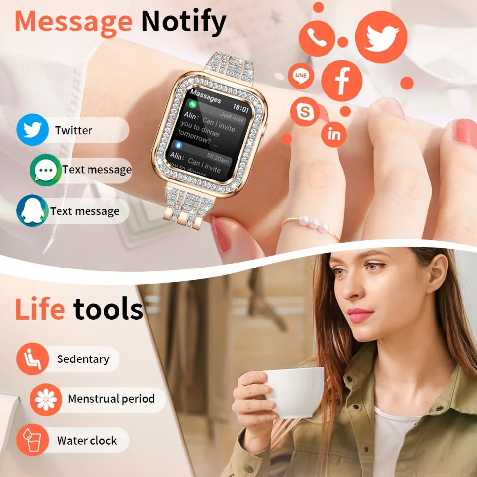 Смарт-годинник Women's Smart Device 15 silver steel, 2 ремінці