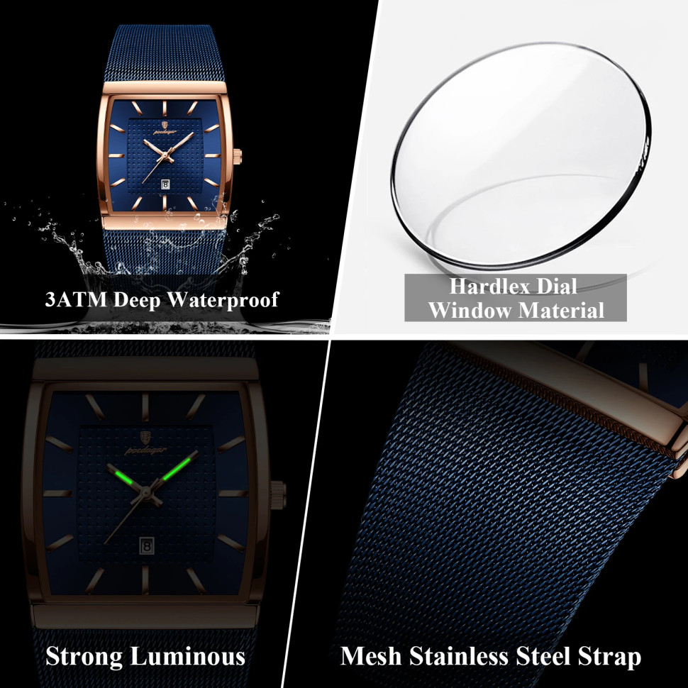 Чоловічий годинник Poedagar blue + gold